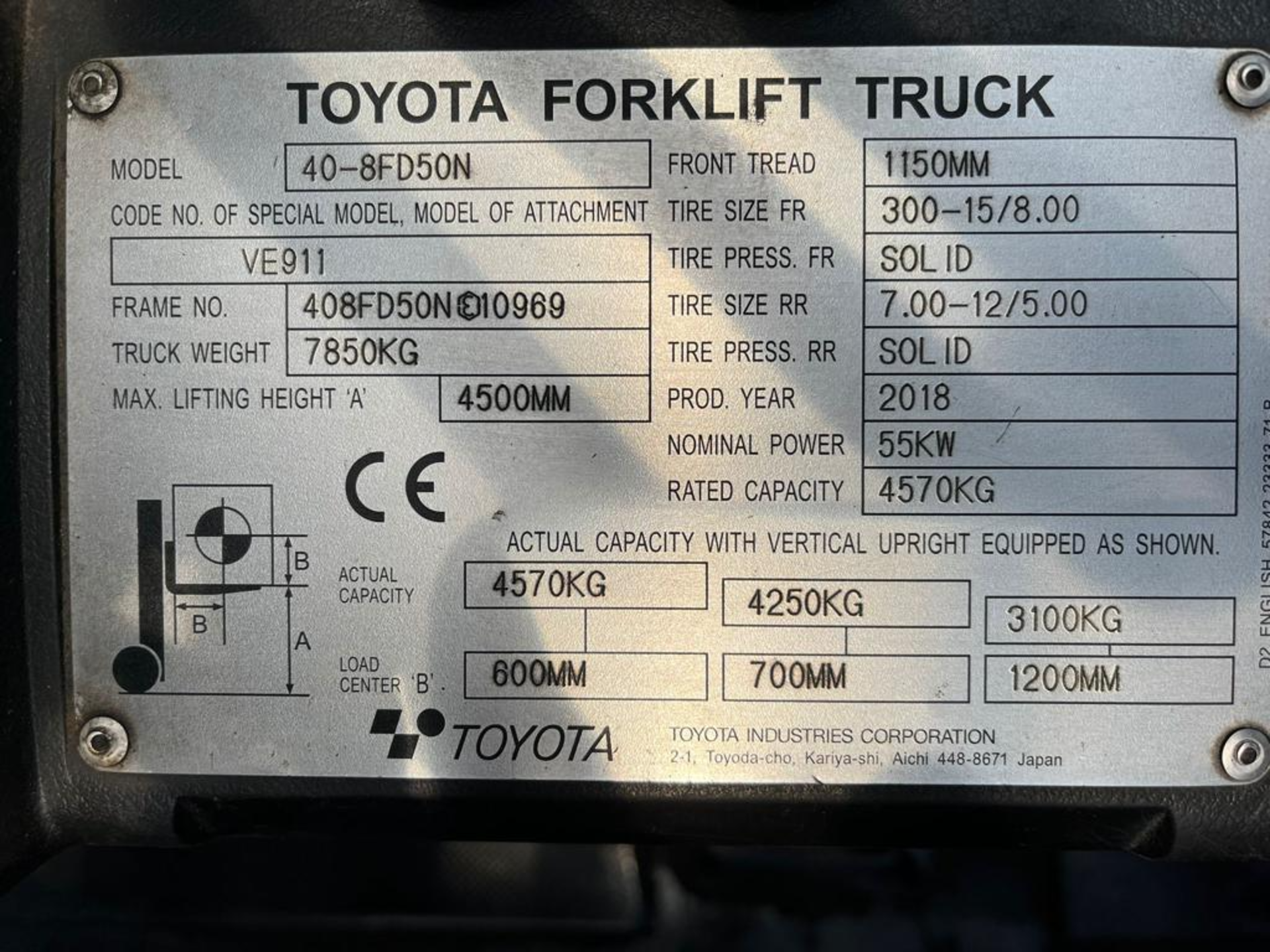 2018, TOYOTA (40-8FD50N) - 5 Tonne Diesel Forklift - Bild 6 aus 6