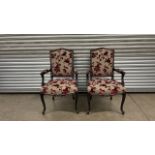 Pair of Roche Bobois Floral Dining Chairs with Arms