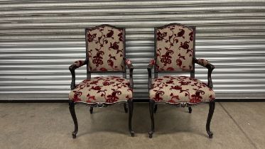 Pair of Roche Bobois Floral Dining Chairs with Arms