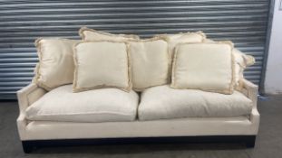 Cream Studded Sofa & 6 Cushions