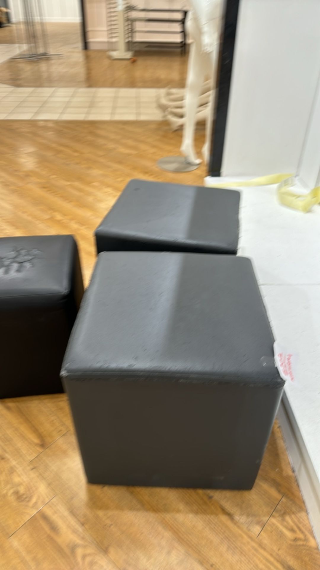 Black Faux Leather Pouffe x3 - Image 4 of 5