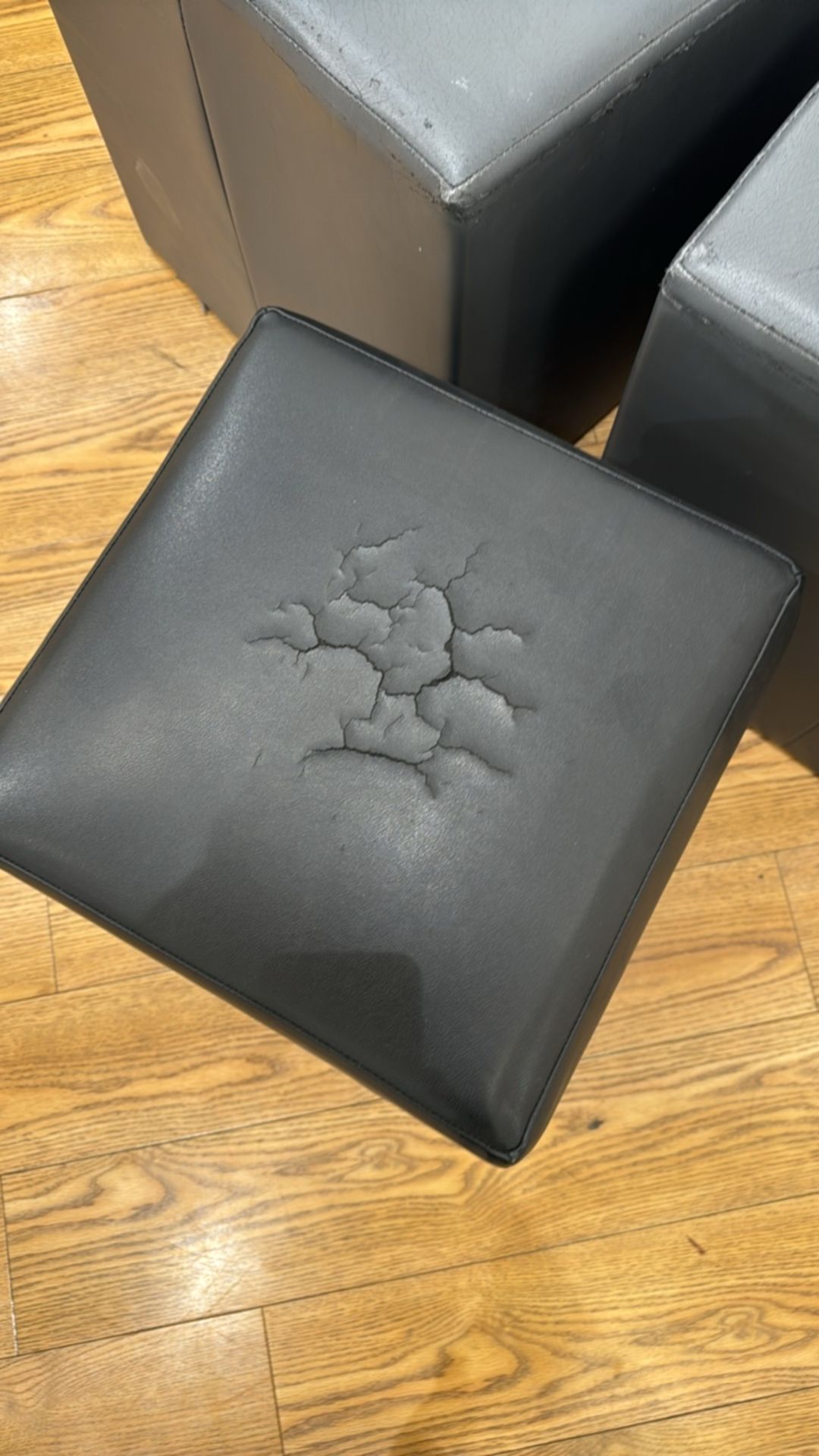 Black Faux Leather Pouffe x3 - Image 2 of 5