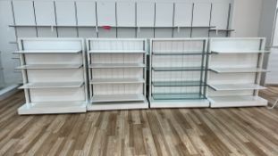White Gloss Dual Facing Display Shelves x8 and Wall Shelves