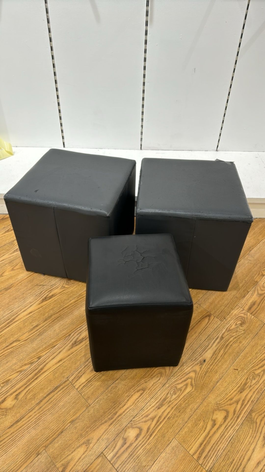 Black Faux Leather Pouffe x3