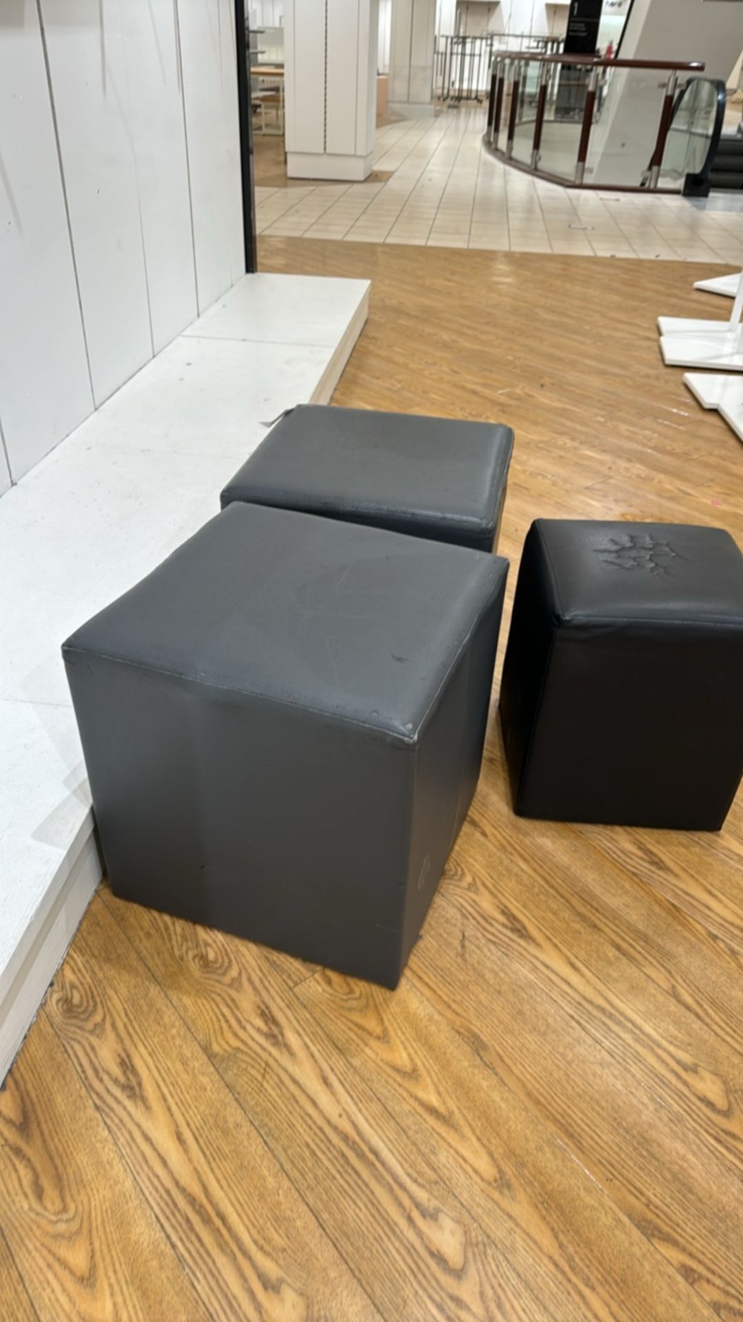 Black Faux Leather Pouffe x3 - Image 3 of 5