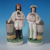 Pair Staffordshire Pottery Sailor & Barrel Figures