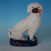 Staffordshire Pottery Pipe Smoking Spaniel On Blue Base