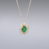 Emerald & Diamond Cluster Dress Necklace In 18ct Yellow Gold, With Gift Box