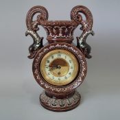 Victorian Majolica Clock With Dolphin Handles