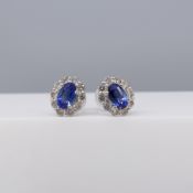 Pair Of Classic-Style Sapphire & Diamond Scalloped Stud Earrings In 18ct White Gold