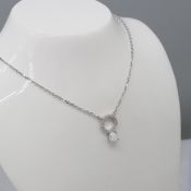 Cabochon Opalite Gemstone & White Cubic Zirconia Halo Silver Necklace