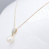 Cultured Pearl & Diamond Dress Necklace In Yellow Gold, Boxed