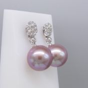 Pink/Grey Cultured Pearl Earrings With Detachable Diamond Daisy Bales In 18ct White Gold