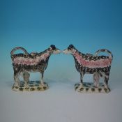 Pair Staffordshire Pearlware Pottery Cow & Milkmaid Creamers
