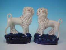 Pair Staffordshire Pottery Poodles With Birds