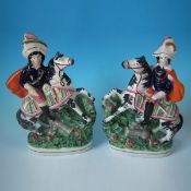 Pair Staffordshire Pottery Soldiers On Horseback