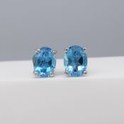 Pair Of Swiss Blue Topaz Gemstone Stud Earrings In Sterling Silver