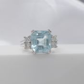 Exquisite Asscher-Cut Aquamarine & Princess-Cut Diamond Ring In 18ct White Gold