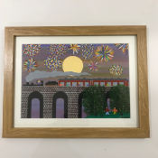 Original Painting By Gordon Barker 'Fireworks Over The Viaduct'
