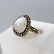 Stunning Moonstone Dress Ring With A Diamond Halo, In Gold-Plated Silver