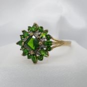 9ct Yellow Gold Chrome Diopside & Diamond Victorian-Style Ring, In A Large Ring Size