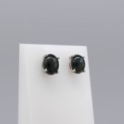 Pair Of Natural Cabochon Ethiopian Opal Ear Studs In Sterling Silver