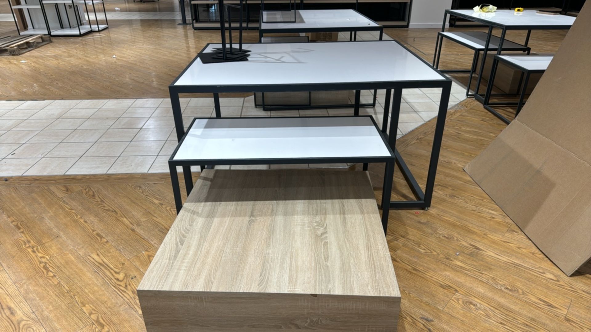 Display Tables Wood/Metal x2 Wood Display Items x1