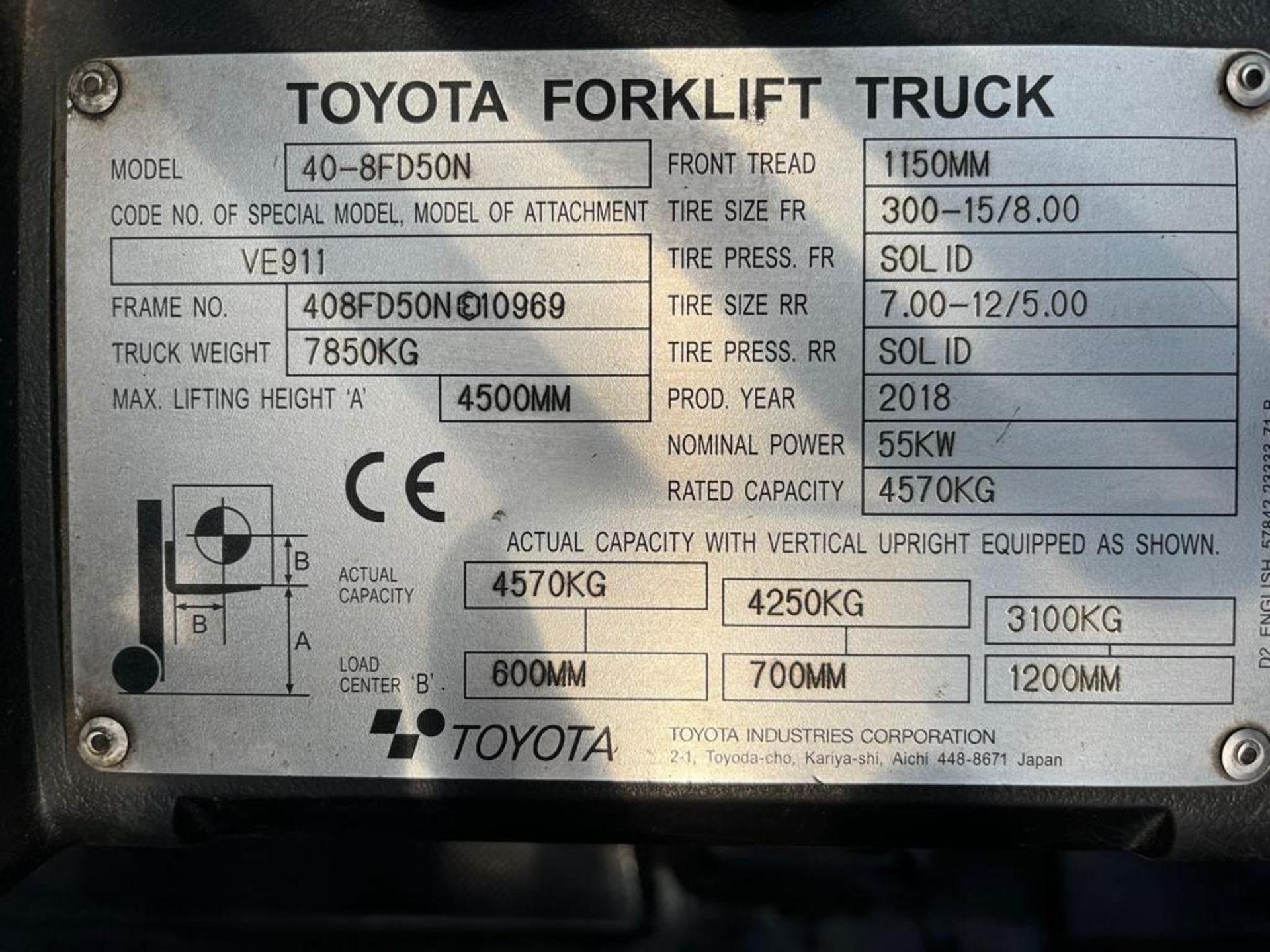 2018, TOYOTA (40-8FD50N) - 5 Tonne Diesel Forklift - Image 6 of 6