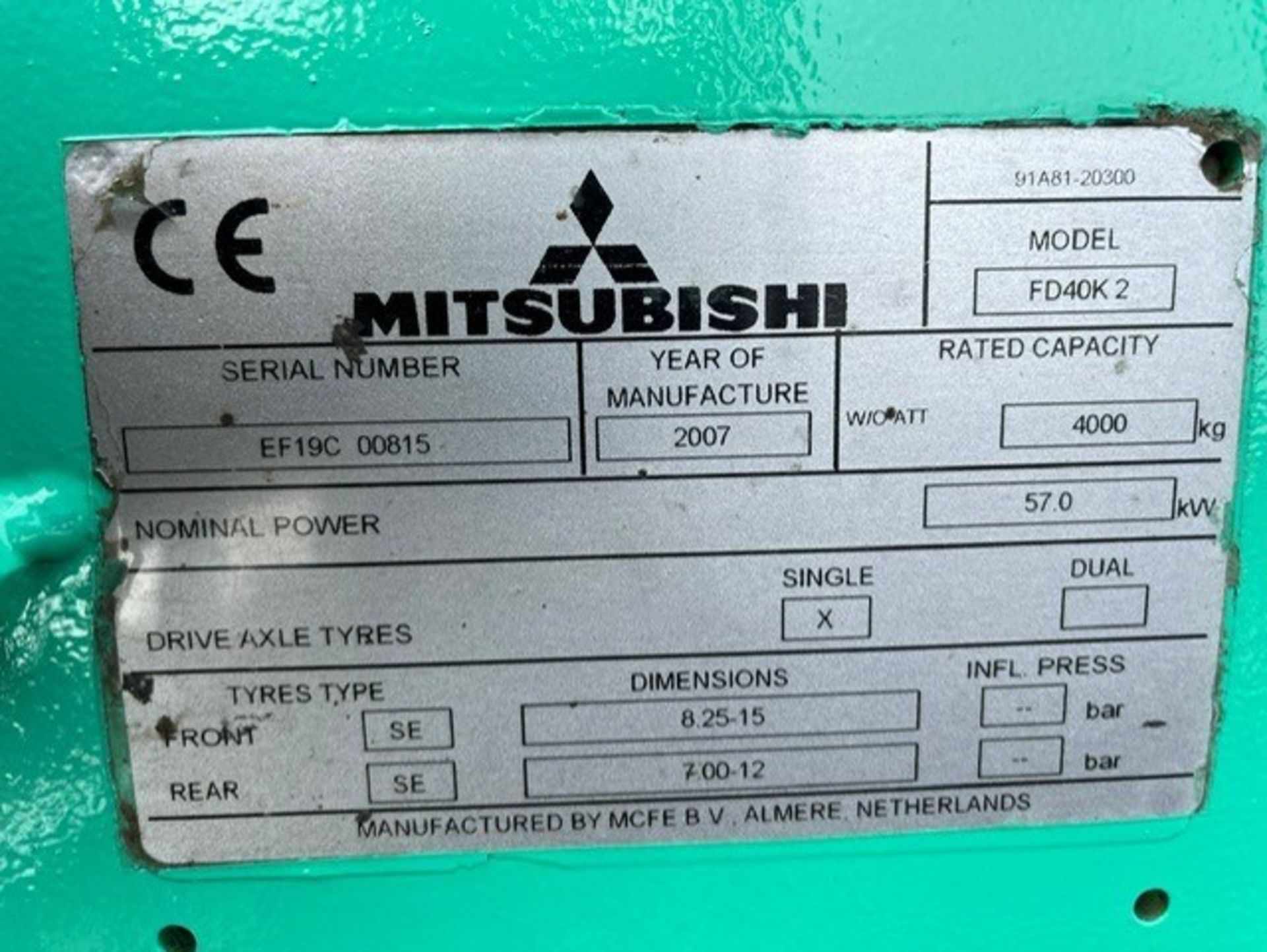 2007, MITSUBISHI 4 Tonne Diesel Forklift - Image 3 of 6