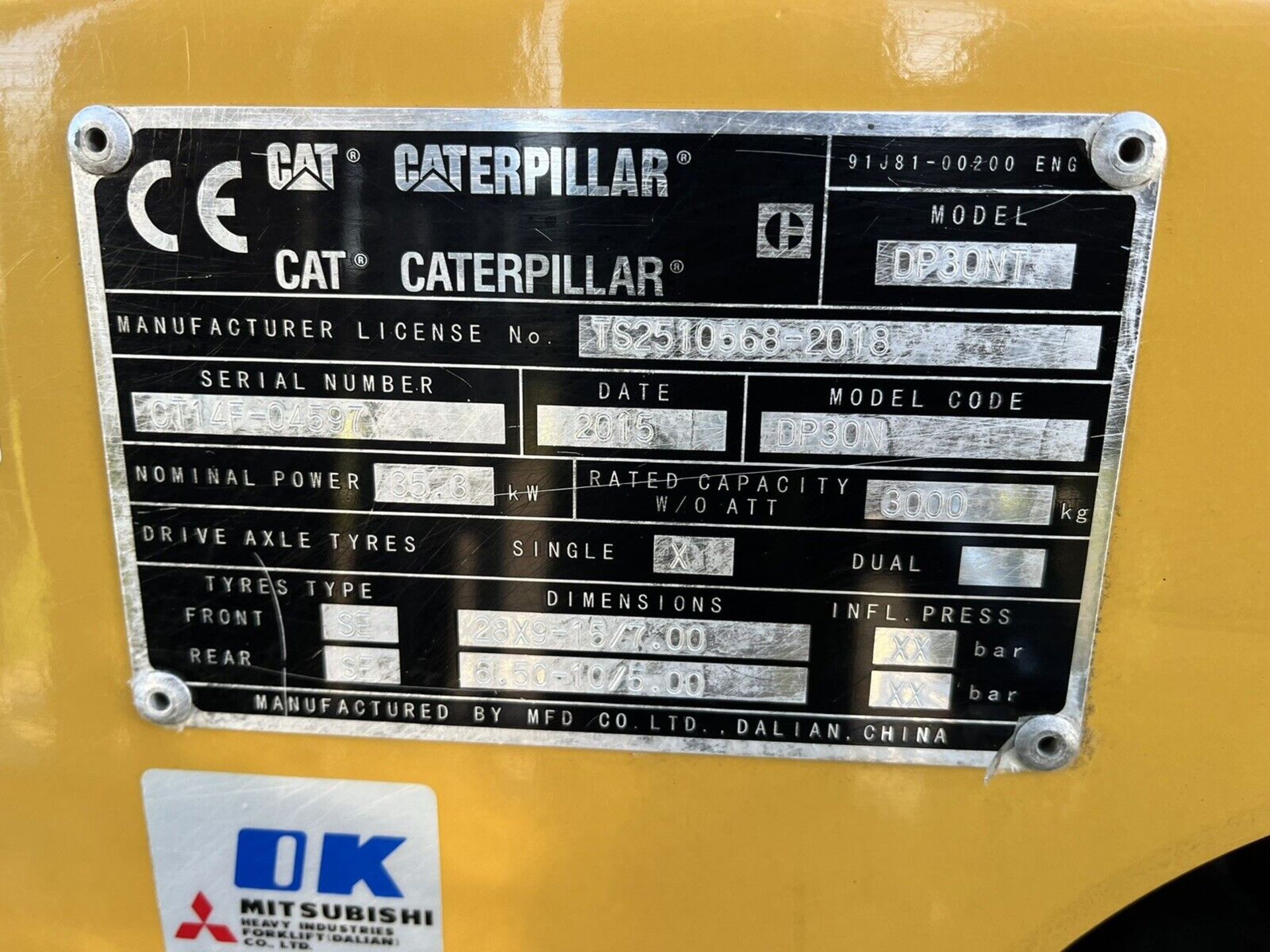 2015 - CAT, 3.5 Diesel Forklift Truck - Image 6 of 7