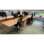 Bank Of 3 Desks, Monitors, Chairs & Drawers