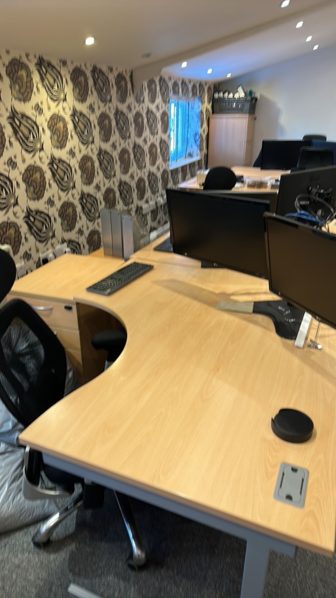 Pair of curved offices desks with chairs, monitors and keyboard - Image 5 of 5