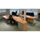 Bank Of 4 x Curved Desks, Monitors & Chairs