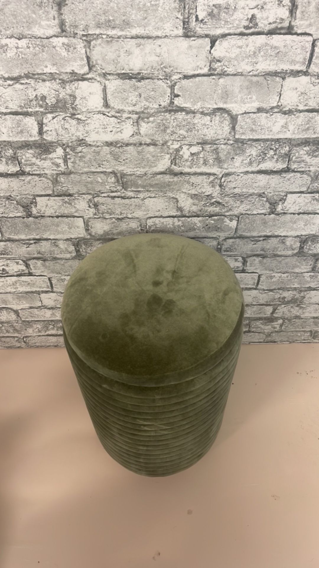 AMARA Velour Quilted Storage Pouf - Khaki - Image 2 of 2