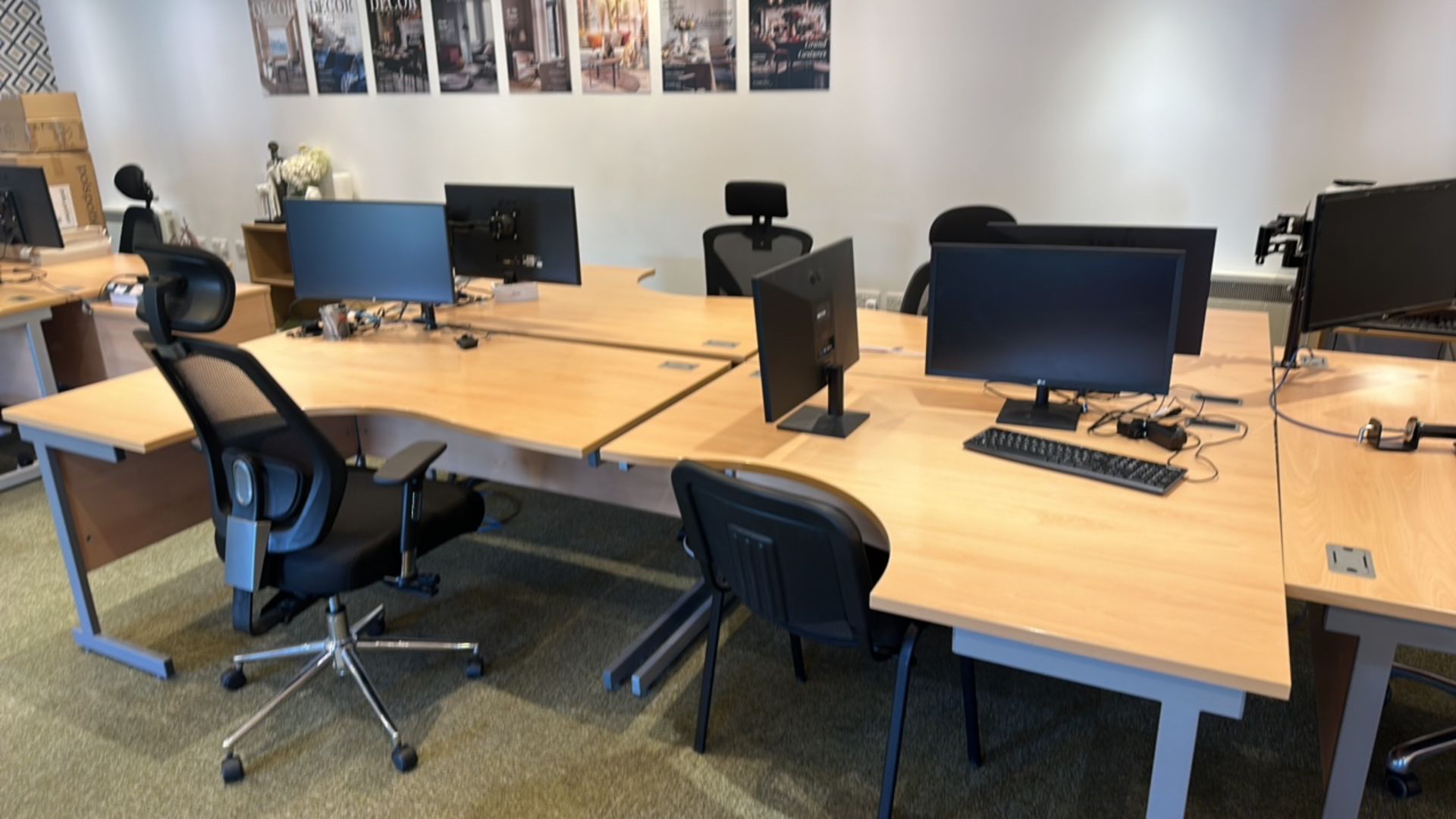 Bank of office desks with monitors and chairs - Image 2 of 3