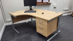 Desk with left hand curve and 3 drawers