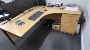 Desk with right hand curve / separate drawer unit