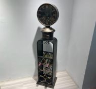 Industrial Style Black And Gold Clock Wine Rack