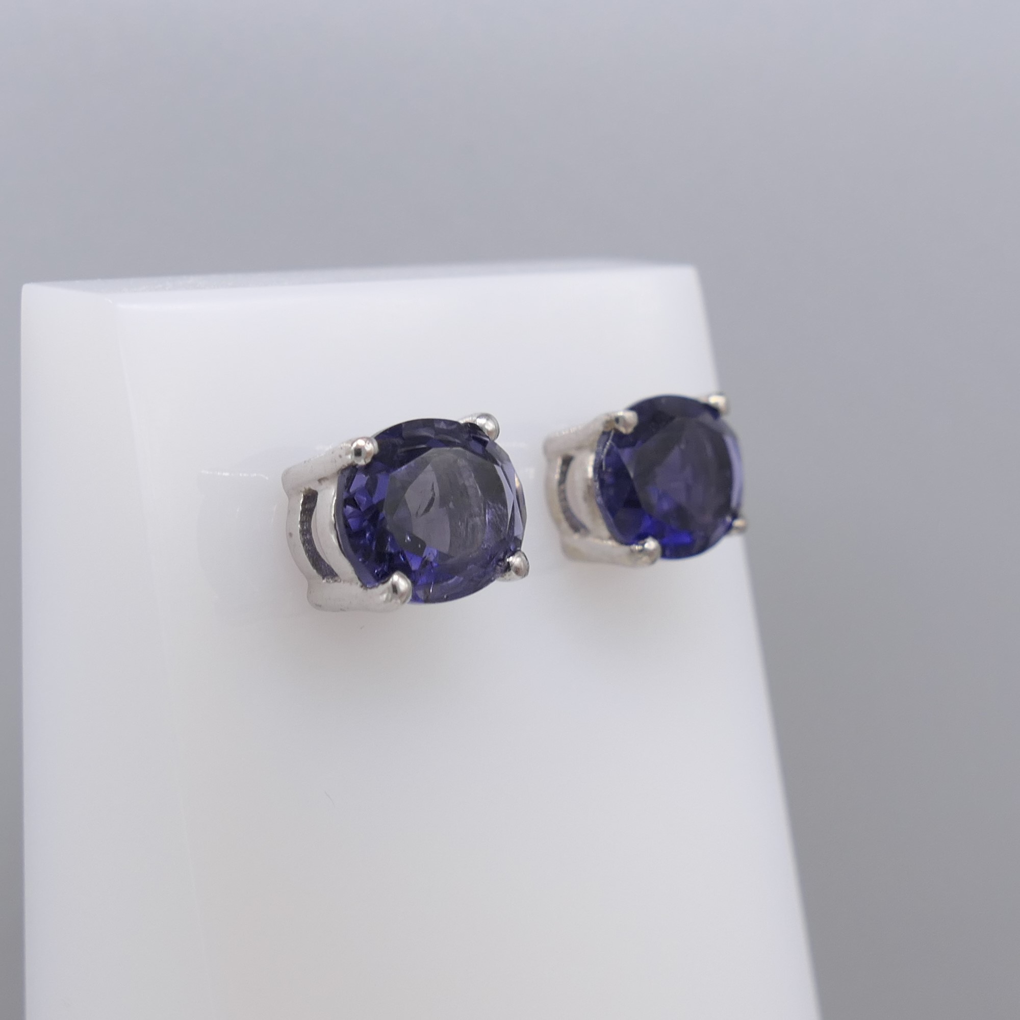 Natural Iolite Gemstone Ear Studs In Sterling Silver - Image 3 of 6