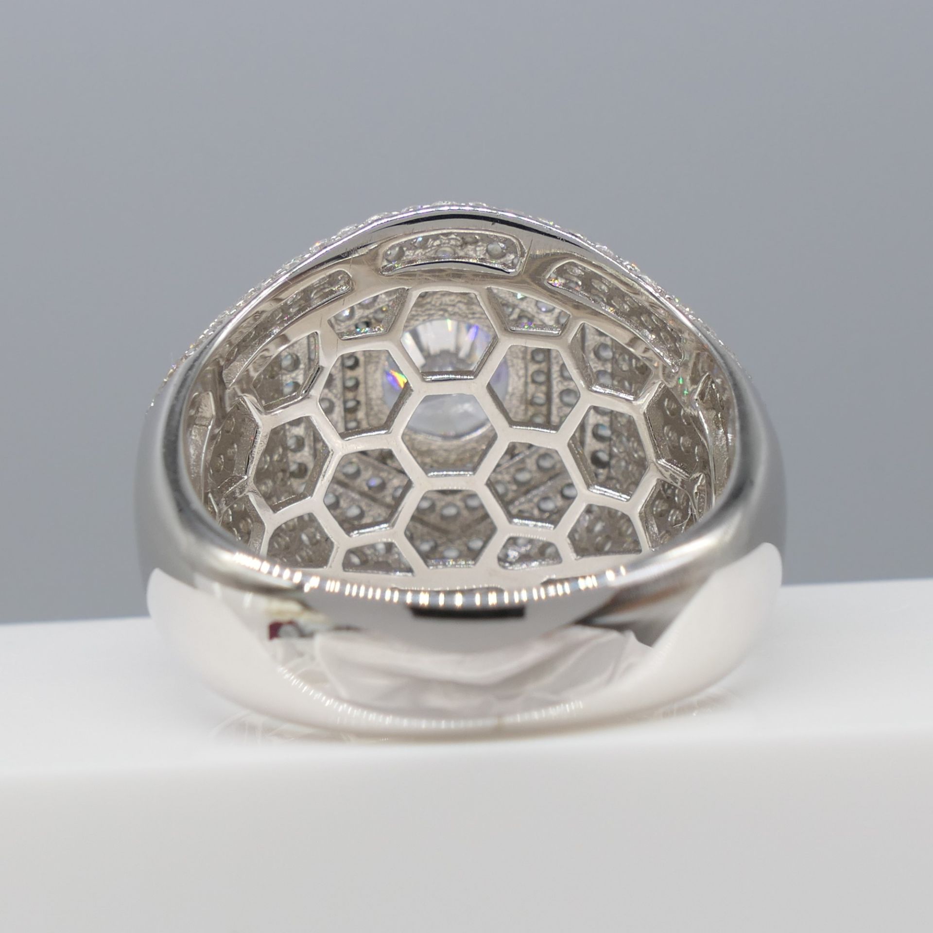 Large ""Hexagon"" Silver Dinner Ring Heavily-Set With White Gems - Image 4 of 6