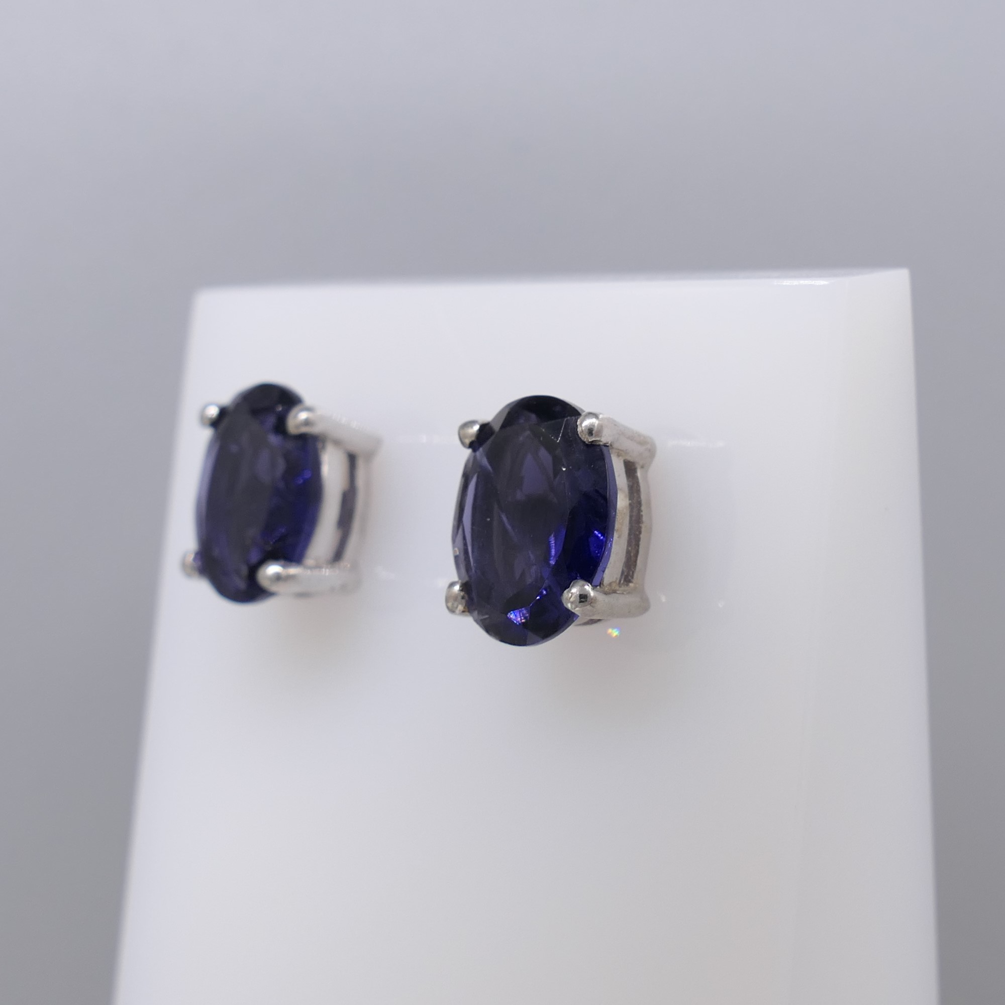 Natural Iolite Gemstone Ear Studs In Sterling Silver - Image 5 of 6