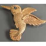 Vintage 9ct Gold Sapphire Hummingbird Brooch Pin