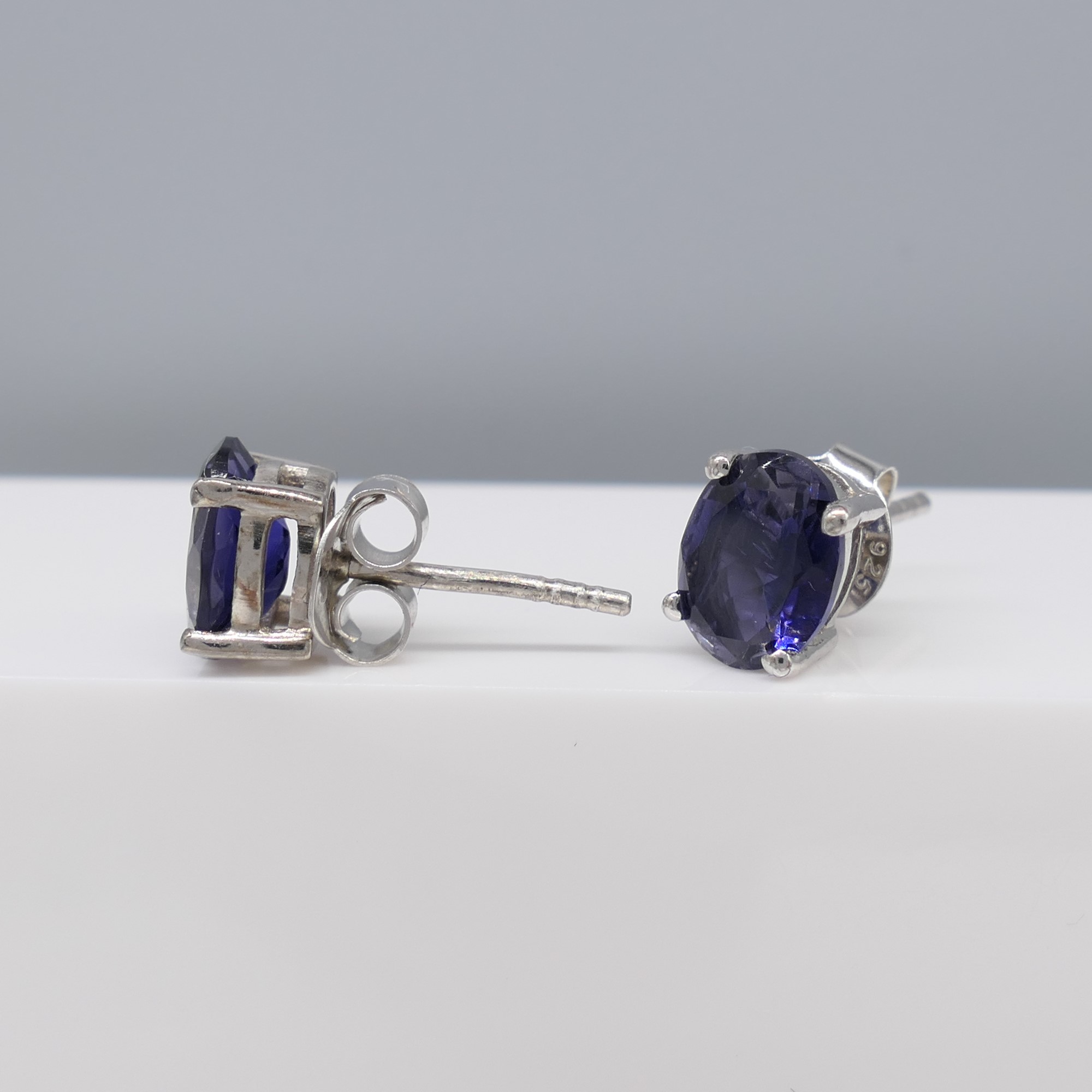 Natural Iolite Gemstone Ear Studs In Sterling Silver - Image 2 of 6