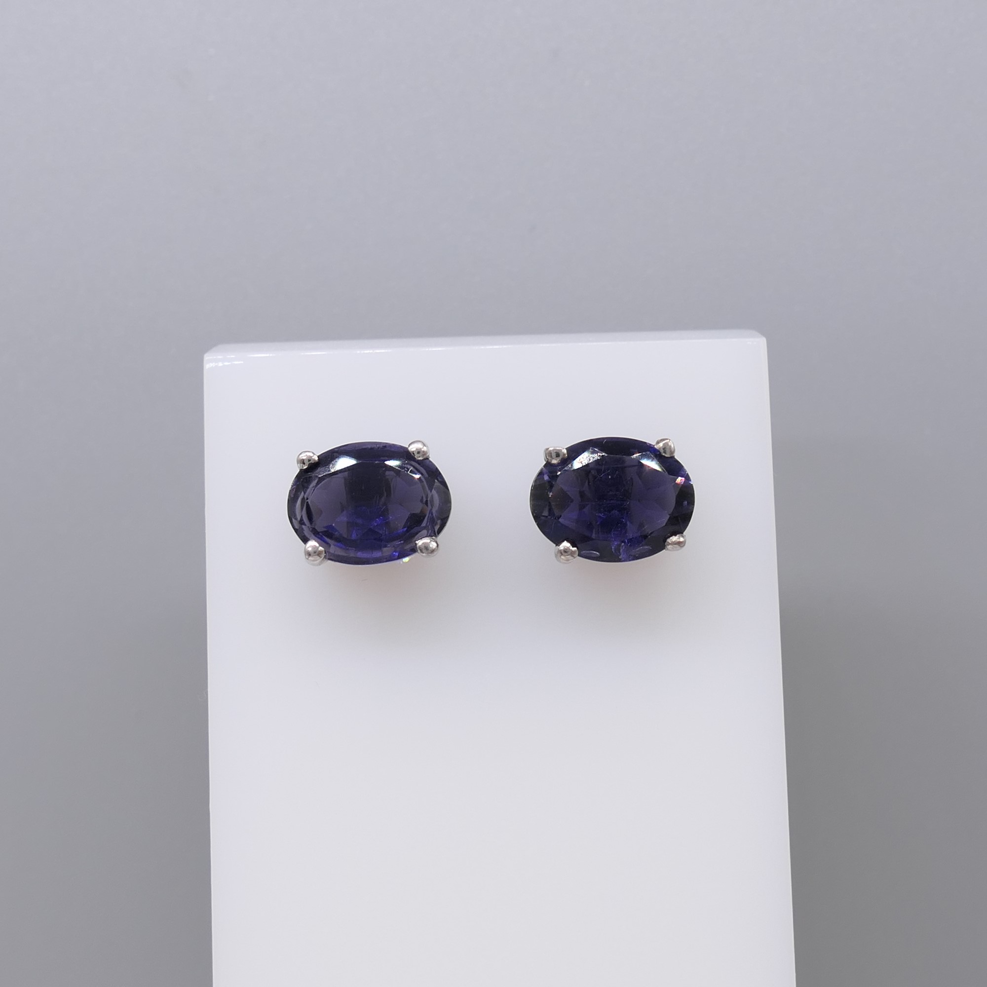 Natural Iolite Gemstone Ear Studs In Sterling Silver - Image 4 of 6