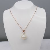 Classic-Styled Cultured Pearl & Diamond Necklace In 9ct Rose Gold, Boxed