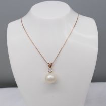 Classic-Styled Cultured Pearl & Diamond Necklace In 9ct Rose Gold, Boxed