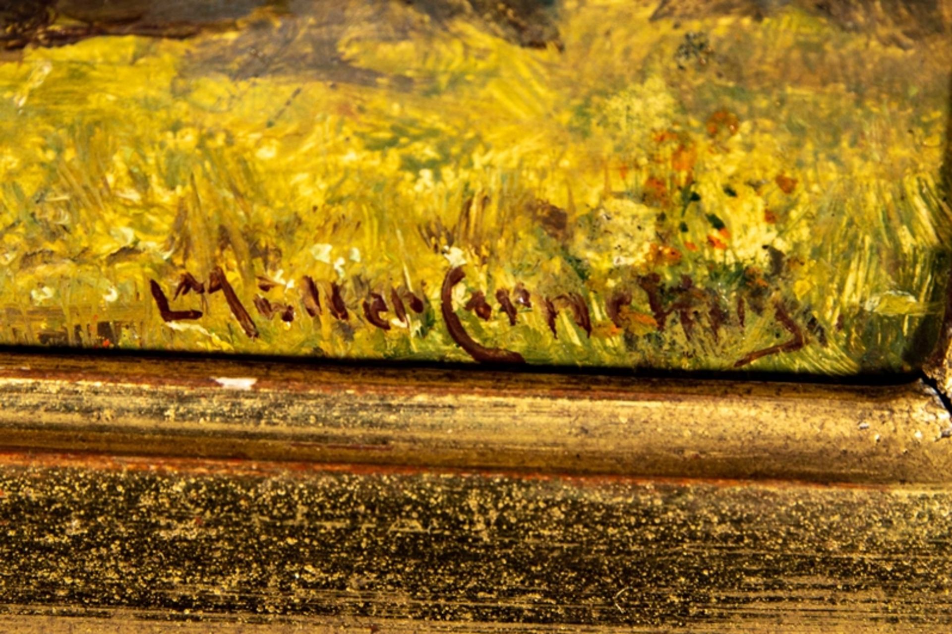 "Heuernte", kleinformatiges Gemälde, Öl auf Schichtholztafel, ca. 18 x 28 cm, unten rechts signiert - Bild 8 aus 8