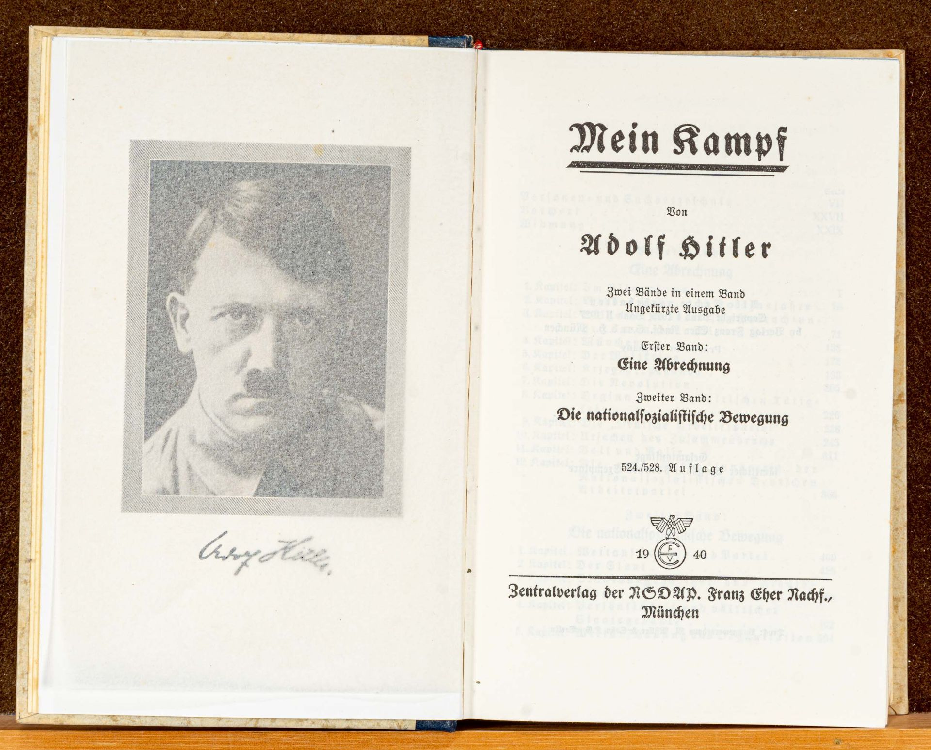 A.H. "Mein Kampf", Hochzeitsausgabe, gegeben am 12. 10. 1940, 524/ 528000 Auflage. Guter, gebraucht - Image 3 of 3