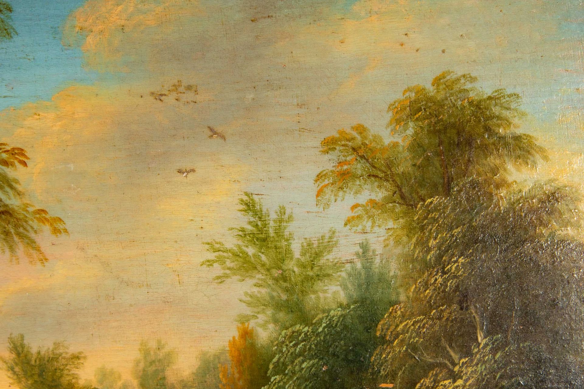"Weite hügelige Waldlandschaft" mit Figurenstaffage, Gemälde, 18./19. Jhdt., Öl auf Holztafel, ca. - Image 7 of 8