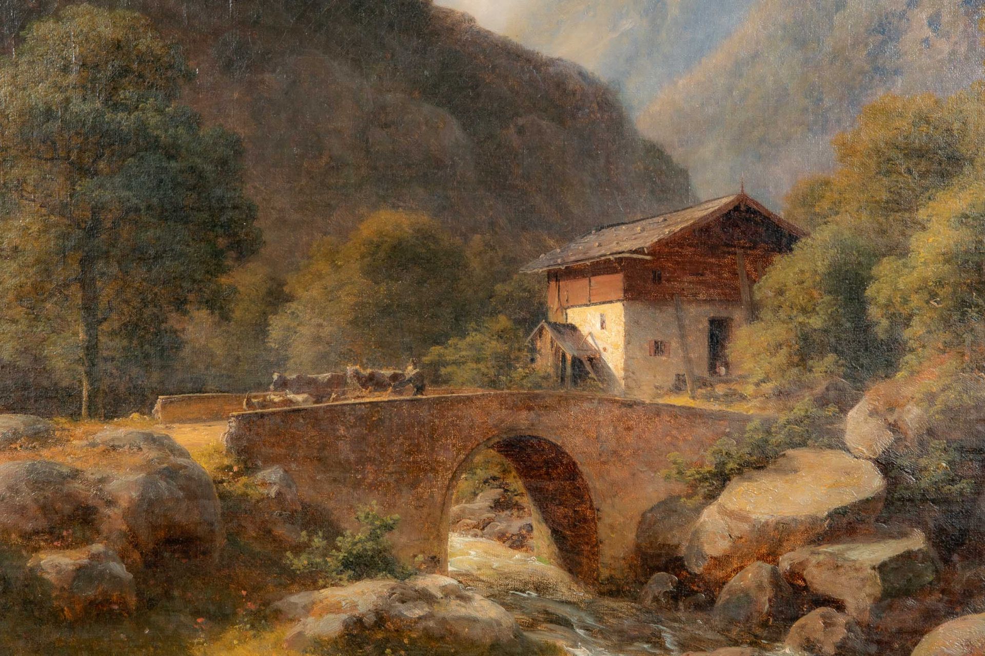 "Burgruine in alpiner Gebirgslandschaft", spätromantisches Gemälde, Öl auf Leinwand, ca. 71 x 100 c - Bild 4 aus 14